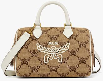 MCM Ella Boston Bag In Lauretos Raffia Jacquard
