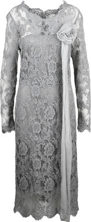 Ermanno Scervino Grey Floral Lace Silk Slip Dress