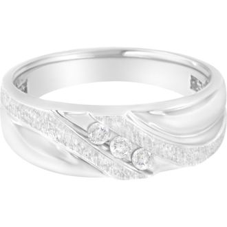 House of Brilliance Mens 10K White Gold 1/10 Cttw Diamond Three Stone Diamond Wedding Ring at Nordstrom, Size 12