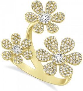 Allurez Diamond Pave Triple Flower Ring 14k Yellow Gold (0.62ct)