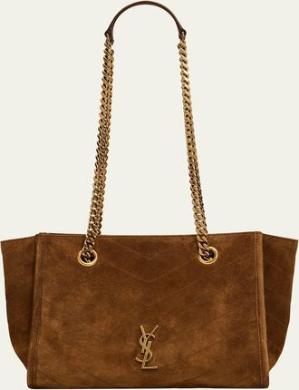 Saint Laurent Niki Small East-West Chevron Suede Shopping Bag