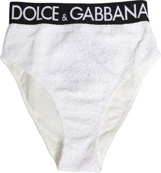 Dolce & Gabbana Womens White Black Sequin High Waist Panty Underwear And Elastane Nylon Clothing