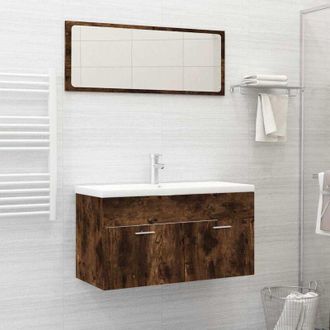 vidaXL Set Mobili da Bagno 2 pz Rovere Fumo in Legno Multistrato - Vidaxl