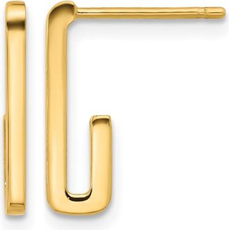 Diamond2Deal 14K Yellow Gold Polished J Shape Huggie Hoop Earrings