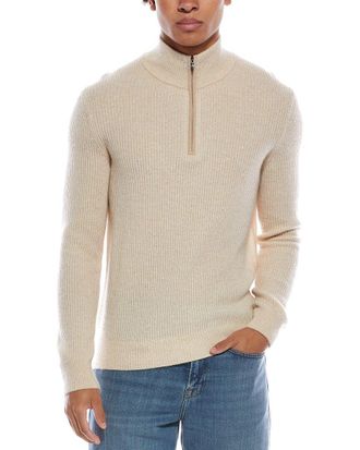 Amicale Cashmere Feeder Pique Zip Cashmere Sweater