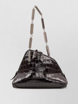 The Attico crocodile effect clutch bag metal handle