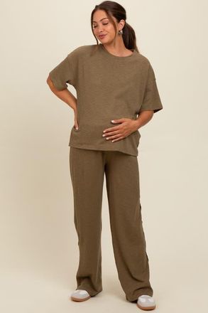 Pinkblush Textured Knit Oversized Tee And Pants Set in Olive Green at Nordstrom, Size Medium