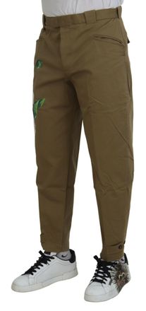 Dolce & Gabbana Mens Cotton Stretch Floral Chinos Beige Elastane Goatskin