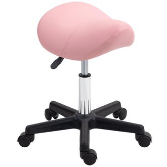 HOMCOM Saddle Stool Adjustable Rolling Salon Chair For Massage Spa Beauty Pink | TJ Hughes
