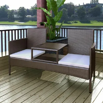 vidaXL Vidaxl - Divano Da Giardino A 2 Posti Con Tavolino In Polyrattan Marrone