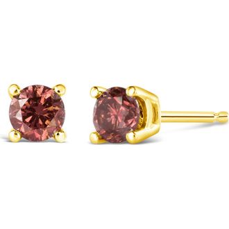 House of Brilliance 14K Gold 3/4 Cttw Round Pink Diamond Solitaire Stud Earrings in Yellow at Nordstrom
