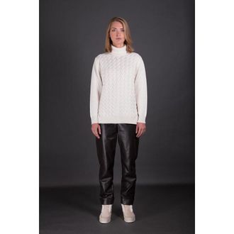 Moorer Womens White Cable Knit Sweater, Size 40