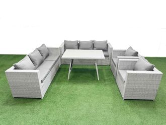 Fimous 8 Seater Garden Furniture Set PE Ratten Garden Sofa Set Light Grey