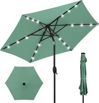 Best Choice Products 7.5ft Outdoor Solar Patio Umbrella for Deck, Pool w/ Tilt, Crank, LED Lights