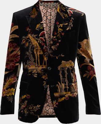 Etro Men & apos;s Giraffe Stretch-Cotton Velvet Jacket