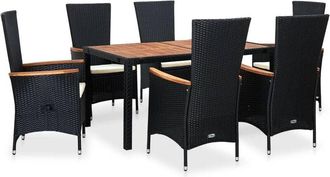 vidaXL Set Comedor De Jard&iacute;n 7 Piezas Rat&aacute;n Sint&eacute;tico Y Madera Negro Vidaxl