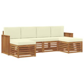 vidaXL Juegos De Sof&aacute;s 6 Pcs Natural Y Crema Madera De Acacia S&oacute;lida Vidaxl