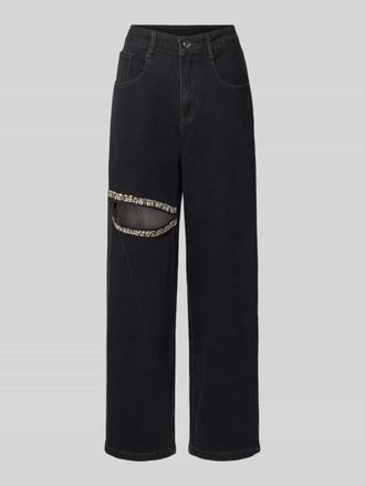Karo Kauer Straight Fit Jeans mit Cut Out in Black, Gr&ouml;&szlig;e XL