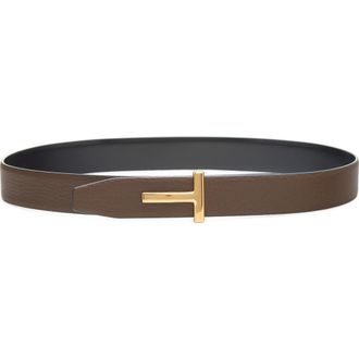 Tom Ford Smooth Leather Belt in 3En17 Dark Khaki/Black at Nordstrom, Size 100