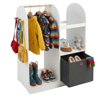 Relaxdays Relaxdays Perchero Infantil Con 3 Ganchos, Barra Y Caja De Almacenamiento, 108 X 97 X 35 Cm, Habitaci&oacute;n Infantil, Blanco