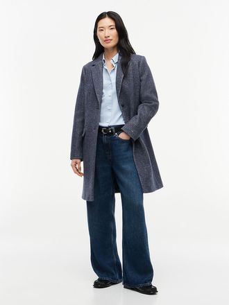 Tommy Hilfiger Womens Heathered Wool-Blend Coat - Navy Blue - XL