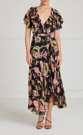 Temperley London Maisie Wrap Dress in Black Mix at Nordstrom, Size 10