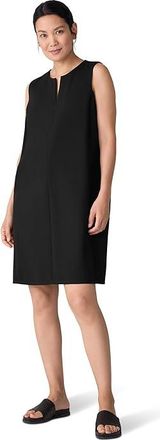 Eileen Fisher Lightweight Ponte Split Neck Shift Dress Womens Dress Black : LG, Elastane/Polyamide/Tencel