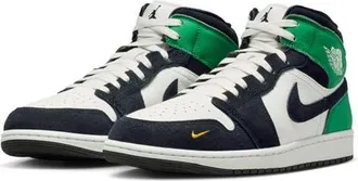 Nike Jordan Air Jordan 1 Mid SE Basketball Sneaker in Summit White/black/green at Nordstrom, Size 11.5