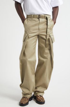 sacai Belted Cotton Twill Cargo Chinos in Beige at Nordstrom, Size 2