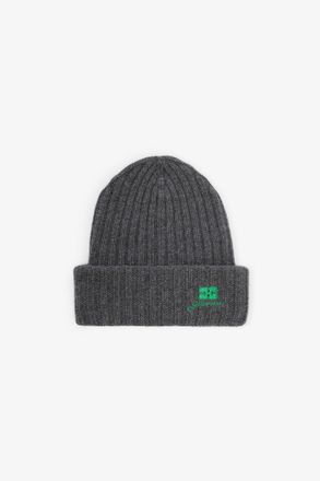 Ganni Grey Wool Knit Beanie