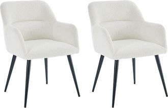 Vente-Unique Conjunto de 2 sillas con reposabrazos de tela bouclé y metal negro - Blanco - HEKA