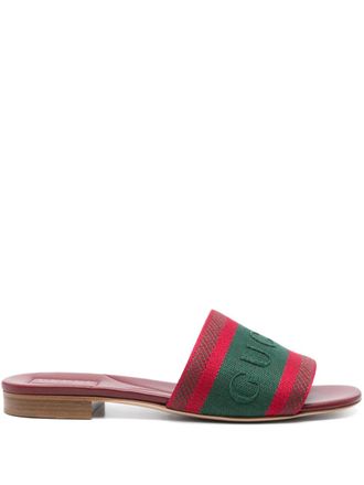 Gucci logo-motif flat sandals - women - Fabric/Calf Leather/Rubber/Calf Leather - 36.5 - Red