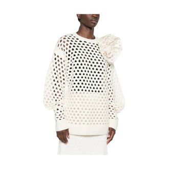 Blumarine Truien & Vesten, Dames, Beige, S, Wol, Geborduurde trui met ronde hals