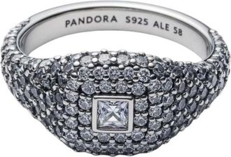 Pandora Pav&eacute; Vierkante Cocktailring - Dames - Accessoires - Grijs - Maat: 58 MM
