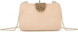 Girly HandBags Womens Evening Clutch Bag with Metal Clasp and Chain Strap - Wedding, Party, Formal Event Purse Medium Nude