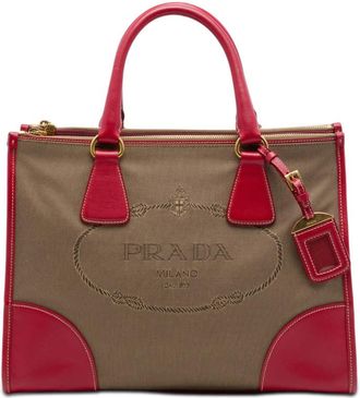 Prada Pre-owned Prada Saffiano Trimmed Canvas Canapa Logo Double Zip Satchel Ladies 90UY7PV4C4M4Z5UC