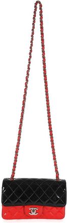 Chanel Black/Red Quilted Patent Leather Mini Rectangular Flap Bag (Authentic Pre-Loved)