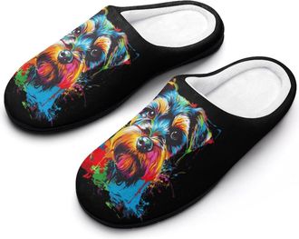 Generic Schnauzer Splash Art Mens Cotton Slippers Memory Foam Warm House Shoes for Indoor/Outdoor