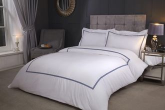 TJ Hughes Mayfair - Embroidered Duvet Set With Oxford Pillowcase In Navy - TJ Hughes
