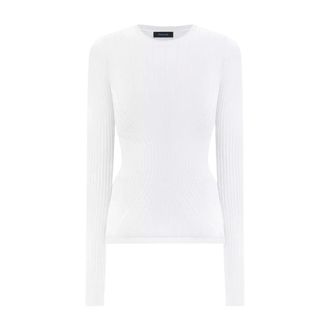 MUGLER Long Sleeve Tops, female, White, Size: S White Knit Top Round Neck