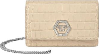 Philipp Plein Hexagon Bag Cocco Crystal - Dames - Schoudertassen - Beige - ONE Size - Leer - Tassen