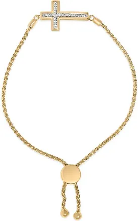 House of Brilliance Gold Vermeil Diamond Accent Cross Lariat Bolo Bracelet in Silver at Nordstrom