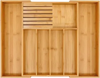 OEM Caj&oacute;n Para Cubiertos De Bamb&uacute; Para La Cocina, Soporte Extensible Y Caja Para Cubiertos Con Separador Almacenamiento Para Cubiertos De 33 A 55 Cm De Lo