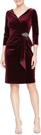 Alex Evenings Pleated Velvet Sheath Cocktail Dress in Wine at Nordstrom Rack, Size 14