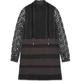 Fortela Crochet Satin Mini Dress in Black at Nordstrom, Size 42 Eu