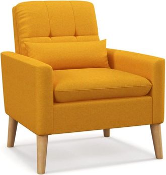 Costway Costway - Mid-century Modern Accent Chair Linen Fabric Reading Armchair w/Lumbar Pillow