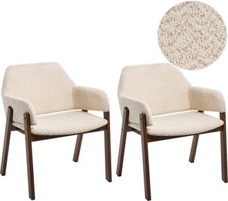 Beliani Conjunto De 2 Sillas De Comedor De Estilo Retro En Boucl&eacute; Marr&oacute;n Oscuro Y Beige Claro Albion