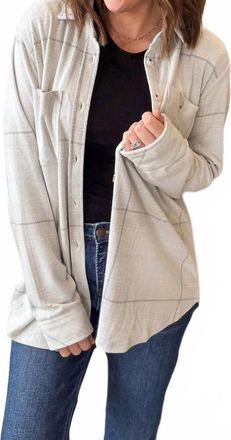 Panache Soft Plaid Button Up Top In White/ Grey
