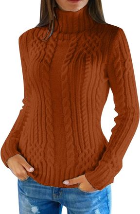 Generic Turtleneck Sweater Clearance Size 12 Turtleneck Sweater Women Winter Knitted Wool Knit Bottom Female Long Sleeve Thick Loose Pullover Brown