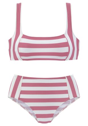 Venice Beach Bustier-Bikini VENICE BEACH, Damen, Gr. 34, Cup C/D, rosa (flamingo, wei&szlig;), Recycling-Polyester, gestreift, Bikini-Sets Bustier-Bikini, mit gewebten S